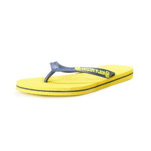 Philipp Plein Men's Yellow/Navy Blue Rubber Logo Print Flip Flops Shoes